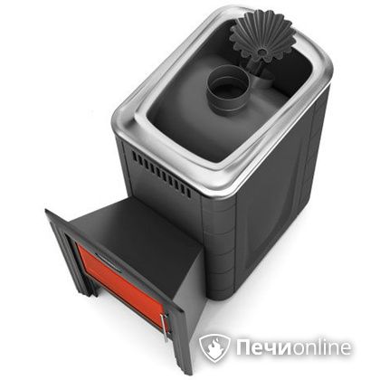 Дровяная банная печь TMF Ангара 2012 Carbon Витра с закрытой каменкой антрацит в Невьянске
