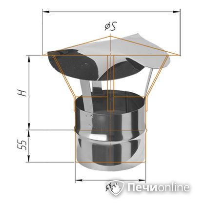 Дымоход Феррум Зонт нержавеющий 0.5 d-115 по воде в Невьянске